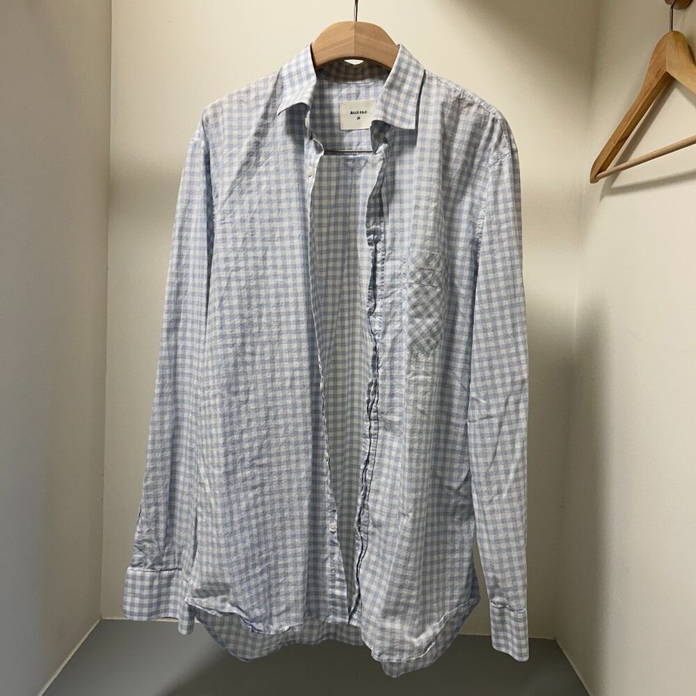 Billy Reid Light Blue and White Gingham Shirt // Mens 16